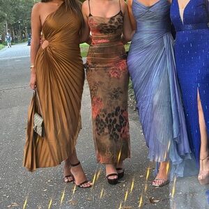 Gold bronze midi evening dress